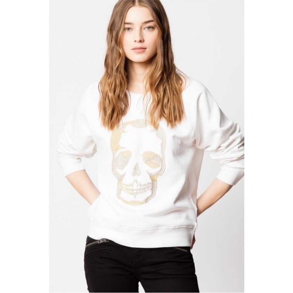 Zadig & Voltaire Metallic Gold Foiled Skull Print Sweatshirt Size XS